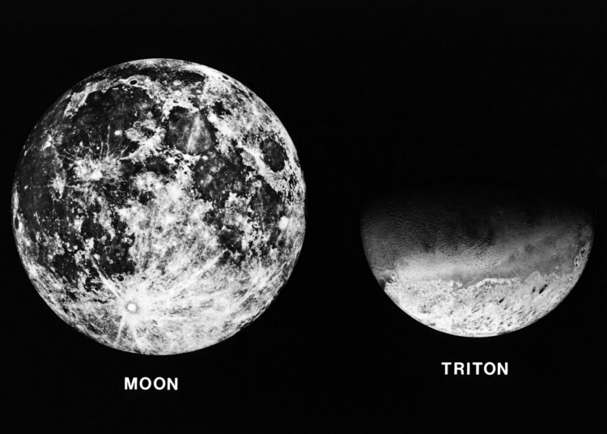 Нептун юпитер луна. Triton Moon. Тритон Спутник. Тритон и Луна сравнение. Тритон на земле.